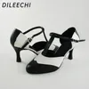 Dansskor Dileechi Brand White Real Leather T-Strap Latin Modern Women's High Heels 7,5 cm Höst- och vinter Black Party