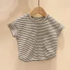 Tops in stile coreano Tops per bambini INS Summer Strited Short Maniche Tshirt for Boys Girls Cotton Casual Tees Shirt Abitaggi Nuovi 3M24m