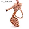 Dance Shoes WUXIJIAO Jazz Latin For Women Salsa Girls Ballroom Black Bronze Skin Curban Heel