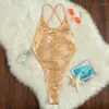 Kvinnors badkläder sexig thong baddräkt Kvinnor Gyllene Snakeskin One Piece Swimsuit Gold Cross String Bikini Swimming Beach Wear Bather Bather