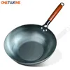 Flat Bottom Wok Pan 135 Woks and Stir Fry Pans Blue Iron Cookware Traditionell kinesiska för elektriska induktion Cooktops 240415