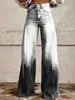 Dames jeans 2024 grensoverschrijdende hot selling hot-selling geprinte imitatie jeans Nieuwe losse informele veelzijdige veeltaisted brede pijpenbroek losse Y240422