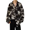 Men's Casual Shirts Summer Floral Shirt Men Fashion Printed Ice Silk Streetwear Loose Long Sleeved Mens Hawaiian M-3XL