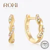 Klipp Roxi 100% tidigare test 925 Sterling Silver Ear Buckle 9mm Classic Tvists Moissanite Diamond Hoop Earring For Women Wedding Jewelry