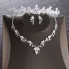 Halsband lyxiga kubiska zirkonblad brud smycken set bröllop smycken set strass diadem tiaras krona choker halsband örhängen bijoux