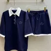 Women's Two Piece Pants designer brand Pra 2024 Summer Polo Neck Half Sleeve T-shirt Shorts Set TPIM