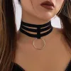 Halsband gotiska svart elastiska band kort kedjhalsband för kvinnor krage vintage big cirkel hänge choker halloween accessoarer smycken