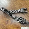 Chain Norse Wolf Bracelet For Men 14K White Gold 12Mm Mesh Link Open Mouth Mens Bracelets Nordic Jewelry 21/23Cm Drop Delivery Dhsgm