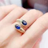 Cluster Rings Natural Real Blue Sapphire Cring Регулируемое стиль 925 Серебряное серебро 4 6 мм 0,6CT 2PC Gemstone Чистые украшения для женщин мужчин