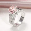 Band Huitan Luxury Trendy Wedding Engagement Rings For Women Three Metal Color Pink/White Cubic Zirconia Ring Wholesale Hot Smycken