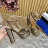 Brand High Heel Luxury Women Platform Dress Summer Sandal Fashion Feminino Diamond Bling Silver Bombas Charming Sapatos