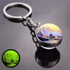 Keychains 1 Pcs Christmas Keychain Glow In The Dark Snow Double Side Glass Ball Keyring Car Bag Pendant