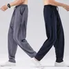 Herenbroek zomer casual mannen ademende polyester Koreaanse mode semi-brede gebonden taille-broek rechte broeken rechte broek