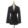 Frauenanzüge 2024 cooler englischer Stil Ernte Frauen Schlanker Schnitt Long Blazer Party elegante schwarze schwarze V-Ausschnitt sexy Ärmel Modejacken