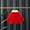 Rockar 2st Winter Baby Girl Christmas Cotton Coat Thighted Children's Wool Sweater Jacka Lapel Overalls Toddler Kids Costume + Bag