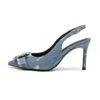 Kledingschoenen vrouwen sexy blauwe denim strass hakken zomer Koreaanse mode sandalen puntig teen dunne pompen feest casual h240423