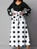 Plus Size Polka Dot Print Dress Elegant Ruffle Trim Long Sleeve Maxi Clothing 240419