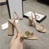 Classic High heeled sandals party 100% leather women Dance shoe designer sexy heels 10cm Lady Metal Belt buckle Thick Heel Woman shoes Large size 35-42 With box