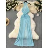 Casual Dresses Summer Sexy Perspective Mesh Long Dress Women Nightclub Spice Girl Fashion Hollow-Out Pleated High Split mantel