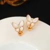 Top Quality Classic Style High version Fanjia butterfly earrings for women with high-end feel white fritillaria bow tie full of diamond horse eyes shell