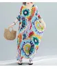 パーティードレス特大の2024夏の自由ho放なドレス女性ヒマワリプリントフローラルファッションコットンリネンボヘミアマキシロング