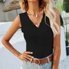 Women's T Shirts Sleeveless Slim Knitwear Lace Vest Top Shirt Summer 2024 Fashion Lady Tees Solid Casual Female Knitted T-Shirts 26004