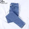 Jeans femeninos uhytgf retro para primavera otoño botón de cintura alta estirando pantalones de pierna apretada