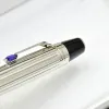 Pens de luxo mb bohemie prata listra de metal esferontal caneta portátil curta viagens escriving bola caneta com número de série de gem