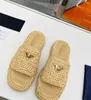 Designer Prdn Weave Slipper Sandalse Straw Weave Platform Raffias Slippers Designer Womans Mens Summer Flat Heel Casual Flip Flops Outdoors Pool Sliders Beach