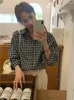 Damesblouses zomer gestreepte geruite print shirts tops vrouwen lange mouw mode casual dames Koreaanse stijl losse geplooide vrouw