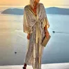 Strandbad utgångar kvinna 2024 sexig täckning badkläder cape för kvinnor baddräkt sommarkläder paljett cardigan bat ärmfest