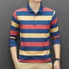 Mens Casual Stripe Plaid Polo Shirt Long Sleeve Polo Shirt Fashion Solid Top Y240420