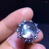 Clusterringen Natural Brookite Platinum Rutilated Quartz Ring 925 Sterling Silver 11,5 mm voor vrouw mannen Men Water Drop Lucky