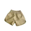 Shorts 2023 sommar nya vintage barn solida pojkar casual bomull söt spädbarn byxor tunna barn flickor kläder h240423