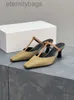 The Row French shoes Genuine High Leather Heels Small Square Head T-shaped Strap Wrapped Half Slippers Muller Sandals Female