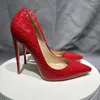 Dress Shoes Tikicup 8/10/12cm High Heels Chic Red Women Sexy Elegant Crocodile Effect Stiletto Pumps Pointed Toe Slip On Party Size46