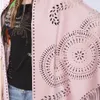 Womens Loose Suede Fringe Open Poncho Cloak Shawl Wrap with Punch Hole Patterns and Graceful Fringes Drop 240419