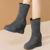 Boots Platform Pumps Shoes Women Genuine Leather Wedges High Heel Snow Female Top Winter Warm Fashion Sneakers Casual