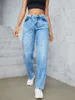 Женские джинсы Gilipur Classic Casual Loak Bacgy Fit High Plight Prime Wide Blue Blue Cumps с маленькими дырочными брюками