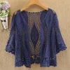 Women's Knits 2024 Women Flare Long Sleeve Shrug Cardigan Hollow Out Crochet Knitted Open Front Sheer Lace Cover Up Sweater Loose Outwear