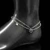 Strands New Fashion 925 Sterling Silver Heart Rhinestone CZ Pendant Double Layer Anklets Women Jewelry Summer Zircon Foot Chain Bracelet