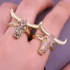 5st Design Cool Bull Head Ring for Women Copper Pave CZ Zircon Jewelry Animal Ox Horn Men Gift 240420