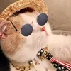 Dog Apparel 4 Pcs Pet For Cat Cool Costume Fashion Summer Sunglasses Collar Chain Straw Hat Tie Set Funny Dropship