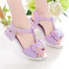 Slipper Girls Flat Heel Sandals Kids Girls Spring Summer Little Kids Princess Dress Bow Fashion Teenage Shoes Y240423