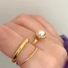 Ringos de cluster pérolas de moda para mulheres meninas minimalistas cor dourada de aço inoxidável anel de água doce engajamento da corea judeu chique