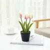 Dekorative Blumen künstliche Tulpen Bonais gefälschte drei Blumenköpfe Topf Hochzeit Party Dekoration Büro Desktop Wohnzimmer Ornament