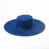 Berretti eleganti larghe lana di lana di lana di lana da signore nastro blu bowknot fedora per donna abito da sposa