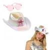 Basker y1ub 3 st kvinna hjärta solglasögon glitter pulver cowboy hatt set karneval utomhus breda brim brud fedoras för poshoots