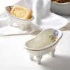 Dishes Nordic Bathtub Ceramic Soap Dish Creative Multifunction Bathroom Storage Soap Dish Drain Hole Free Soap Box Bathroom Products