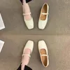 Casual Shoes Women's Flats Square Toe Mary Janes Sewing Leather for Female Ballet Spring Autumn Orange Black Beige 1751n